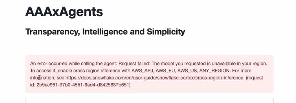 Snowflake Cortex model unavailable in region error